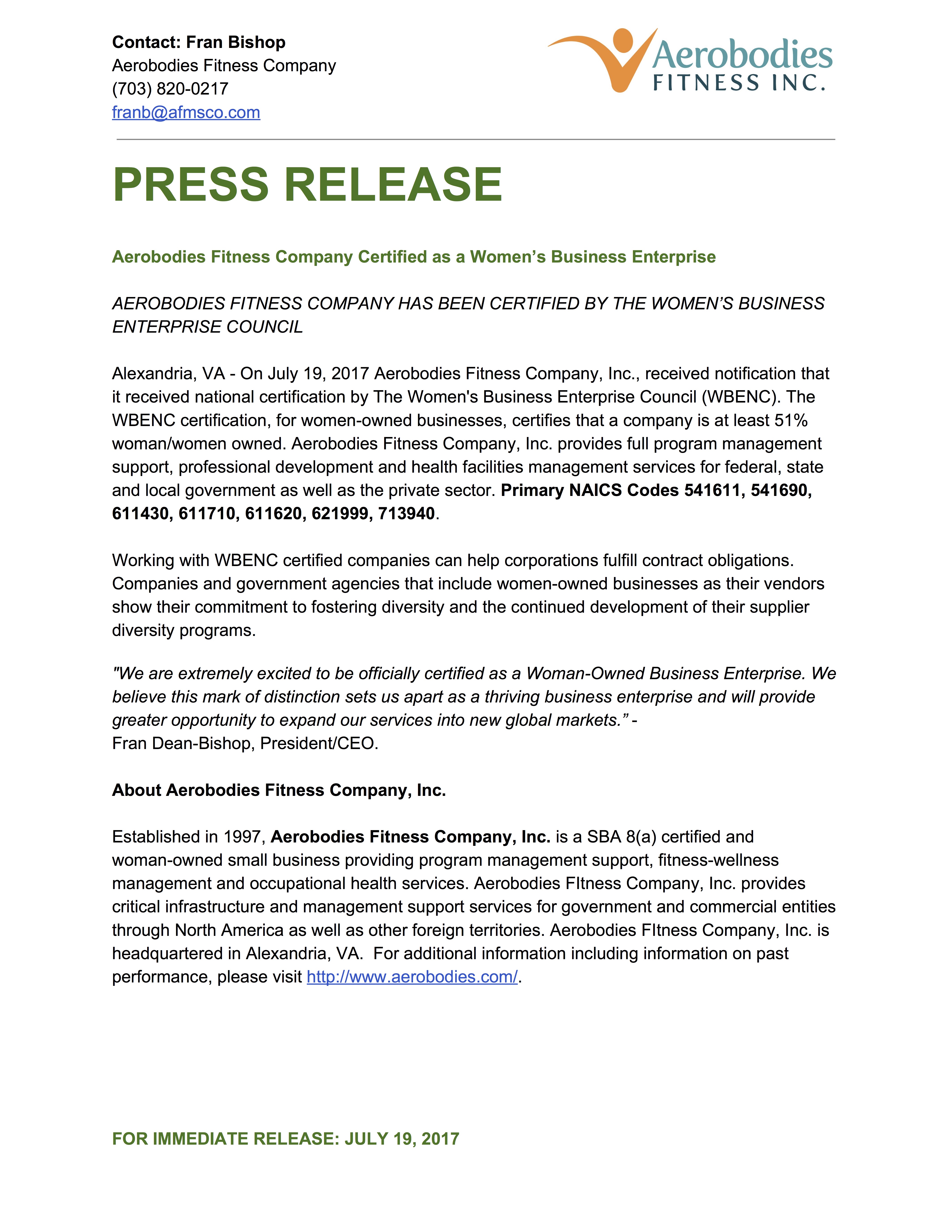 Aerobodies WBENC Certified